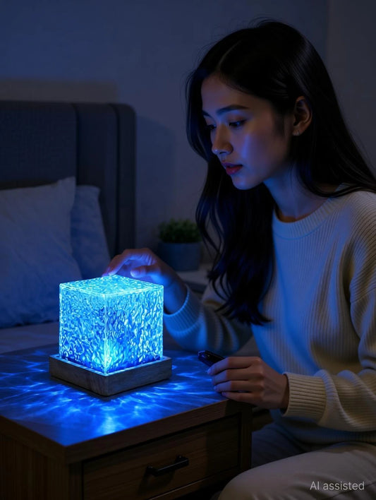 Romantic Ocean Wave Night Light 3D Water Wave Effect LED Night Light, Crystals Table Lamp for Bedroom Decor, Remote Control (Ocean Wave)
