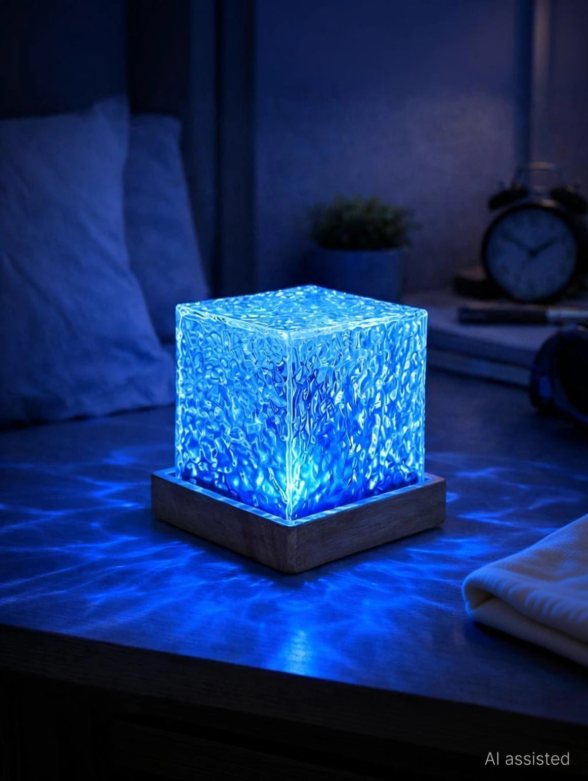 Romantic Ocean Wave Night Light 3D Water Wave Effect LED Night Light, Crystals Table Lamp for Bedroom Decor, Remote Control (Ocean Wave)