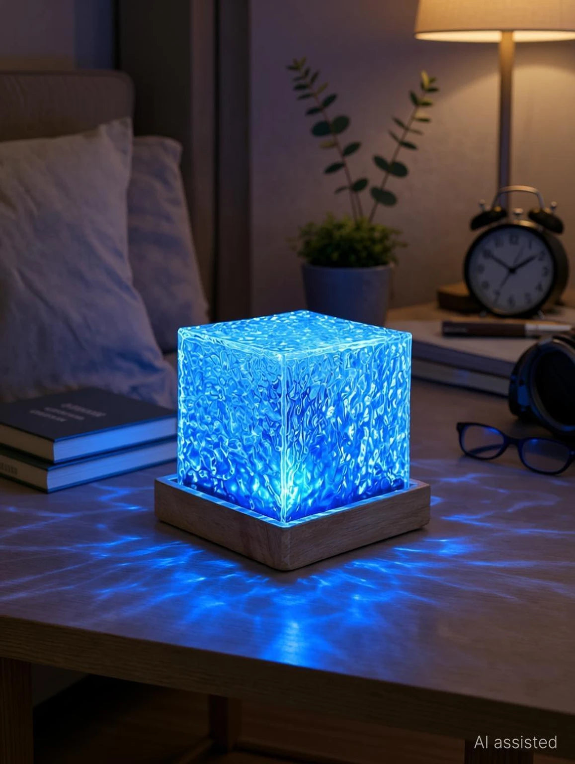 Romantic Ocean Wave Night Light 3D Water Wave Effect LED Night Light, Crystals Table Lamp for Bedroom Decor, Remote Control (Ocean Wave)