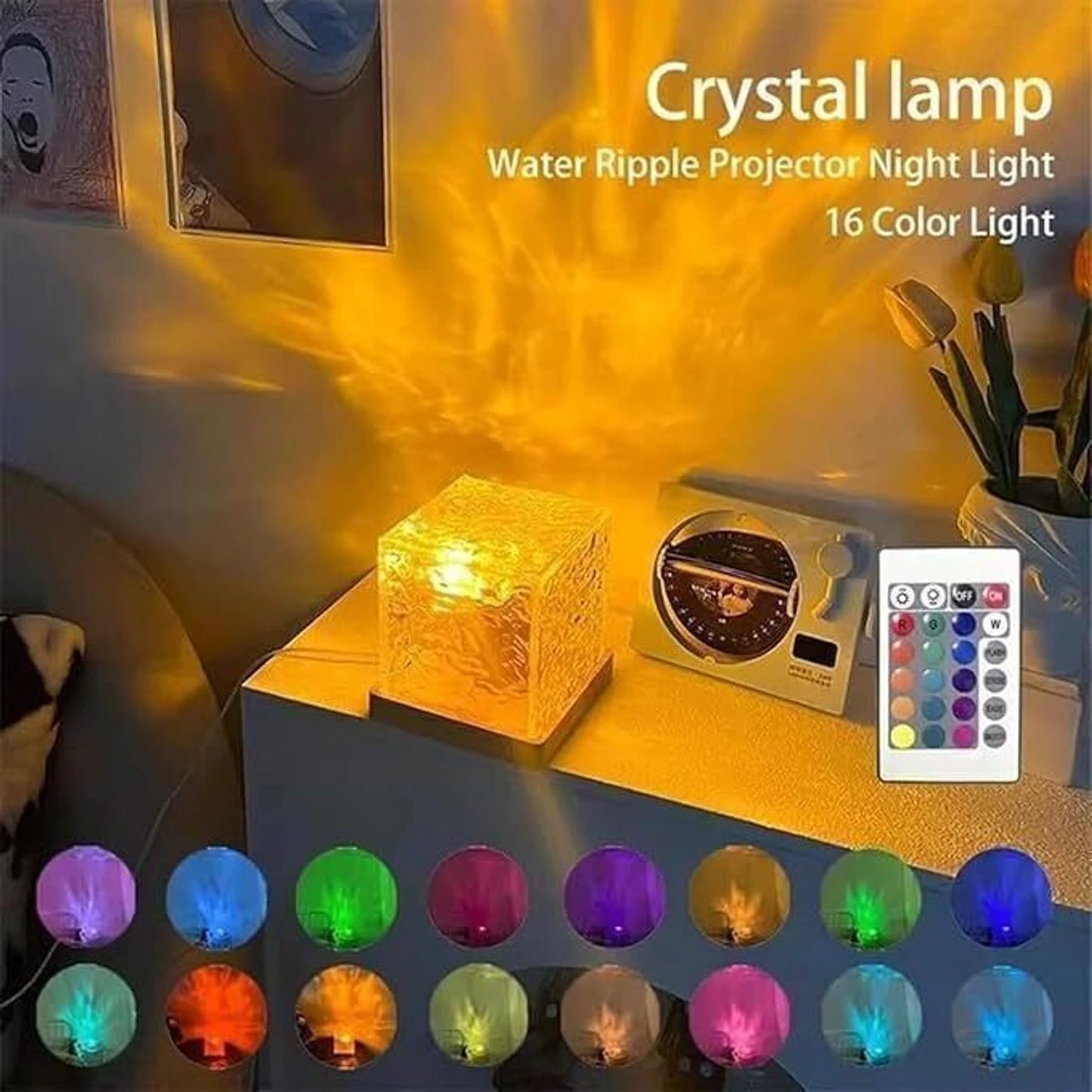 Romantic Ocean Wave Night Light 3D Water Wave Effect LED Night Light, Crystals Table Lamp for Bedroom Decor, Remote Control (Ocean Wave)