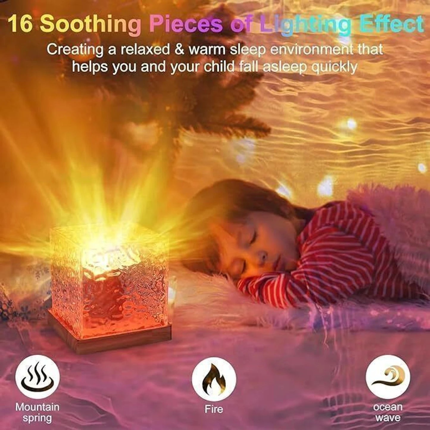 Romantic Ocean Wave Night Light 3D Water Wave Effect LED Night Light, Crystals Table Lamp for Bedroom Decor, Remote Control (Ocean Wave)